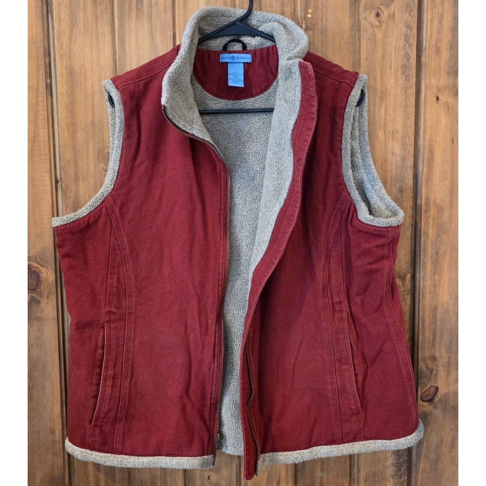 Duluth Trading‎ Co Canvas Vest Womens Large Red Good Sherpa Lined Broken Zipper